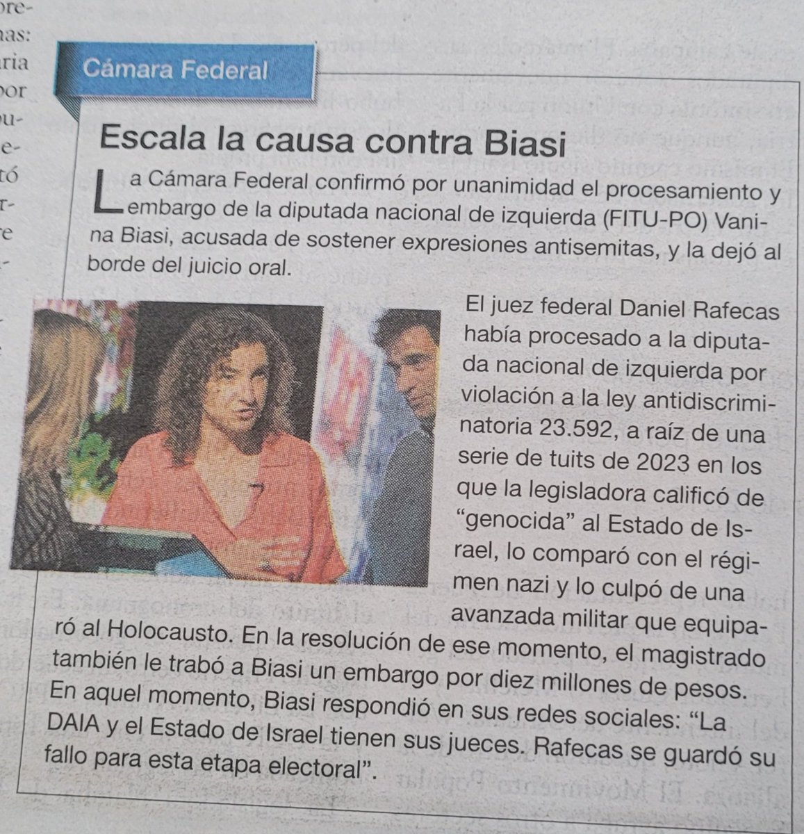 Toda nuestra solidaridad con la compañera <a href="/vaninabiasi/">Vanina Biasi</a> 
Condenar al genocidio israelí no es delito.
Repudiamos el fallo de la Cámara Federal y redoblemos el apoyo al pueblo palestino