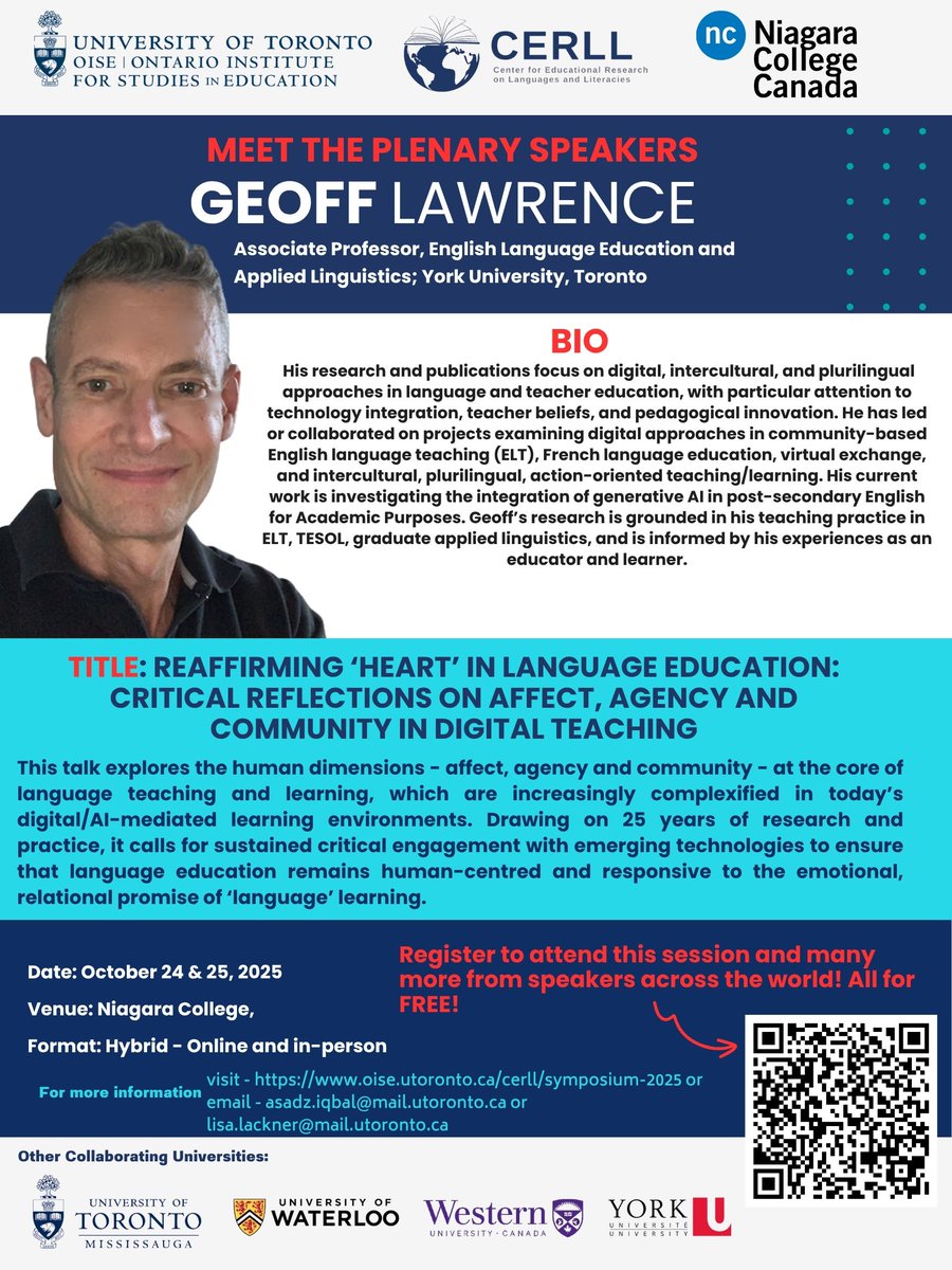 CERLL OISE (@cerlloise) on Twitter photo FREE Registration now open! Over 40 Presentations. Networking opportunities @ the #ssou2025
📍 Hybrid (Niagara College/Zoom)
🗓 Oct 24–25, 2025
Register 👇& retweet 😊
🔗docs.google.com/forms/d/e/1FAI… 
#AcademicTwitter #LanguageEducation #AAAL2025 #TESOL FREE Registration now open! Over 40 Presentations. Networking opportunities @ the #ssou2025
📍 Hybrid (Niagara College/Zoom)
🗓 Oct 24–25, 2025
Register 👇& retweet 😊
🔗docs.google.com/forms/d/e/1FAI… 
#AcademicTwitter #LanguageEducation #AAAL2025 #TESOL