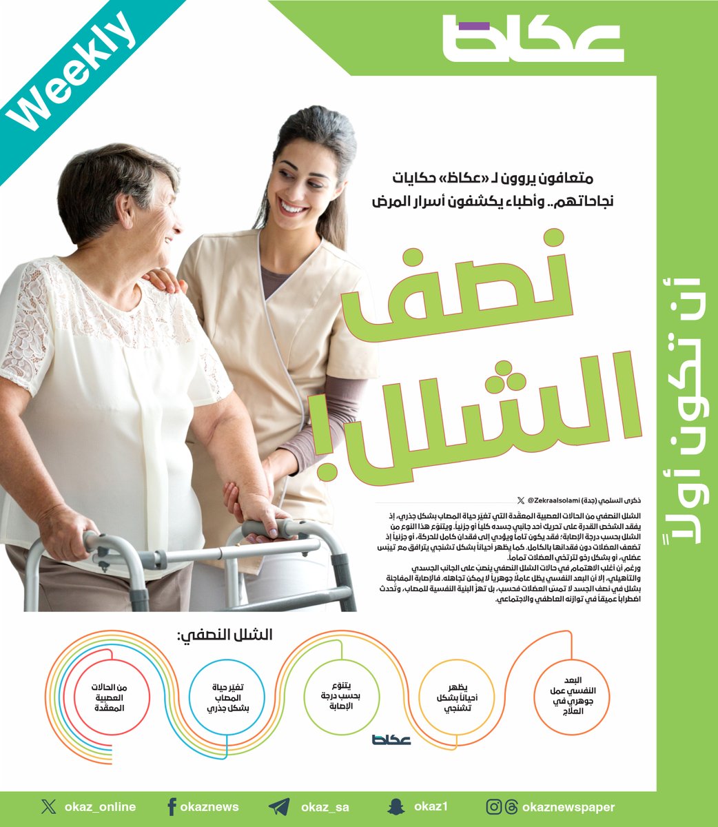 #عاجل | متعافون يروون لـ «عكاظ» حكايات نجاحاتهم.. وأطباء يكشفون أسرار المرض
نصف الشلل!
✍️ذكرى السلمي <a href="/zekraalsolami/">Zekra Alsolami</a> 
okaz.com.sa/news/local/220…