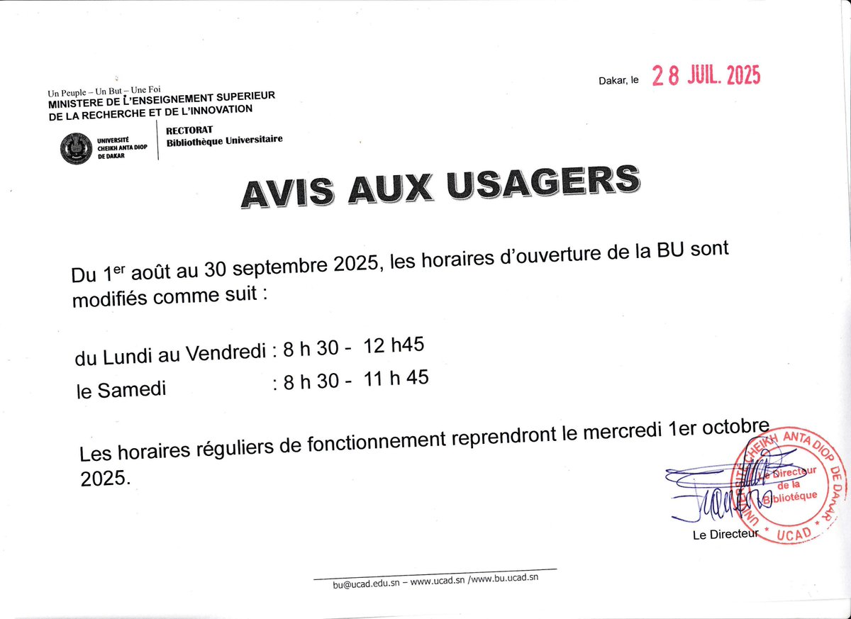 Bibliothèque Universitaire Cheikh Anta DIOP (@bu_ucad) on Twitter photo 