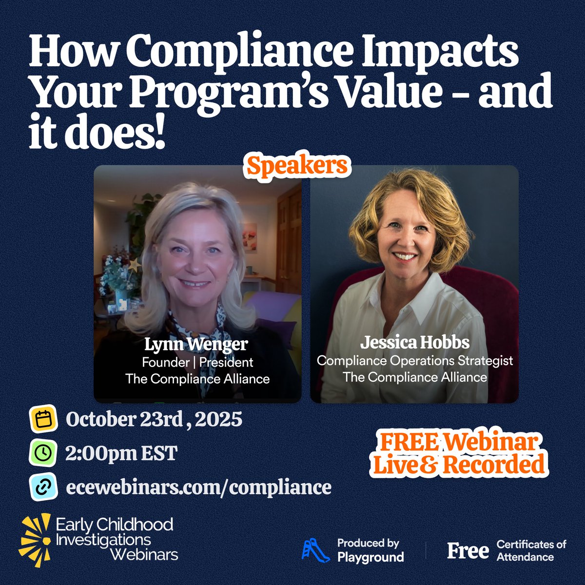 Is compliance adding value—or hidden risk—to your child care business? 🧐

Join Lynn Wenger &amp; Jessica Hobbs on Aug 29 to learn how structured compliance protects your reputation, reduces risk, and increases business value.

🎟 Register: ecewebinars.com/compliance-x