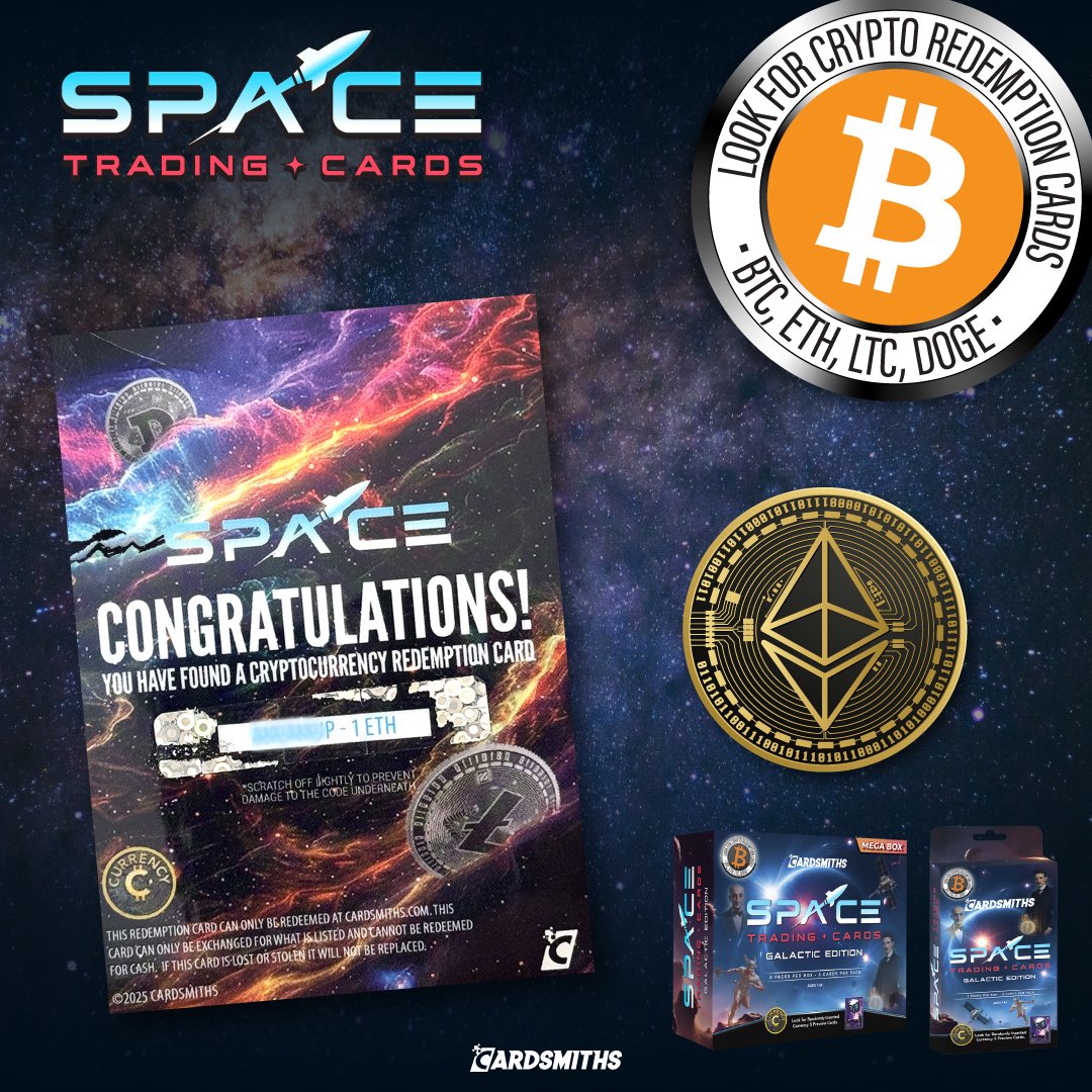 A great hit turned in FAST from Currency SPACE Trading Cards! A full Ethereum! Congratulations! More to find!

#CurrencyCards
#Space
#Cardsmiths
#Ethereum
#Crypto
#GameStop