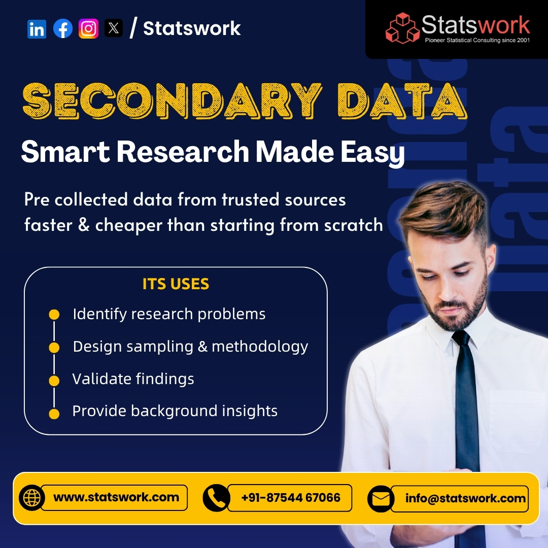 Statswork's tweet image. Streamline your qualitative research with Secondary Qualitative Data Collection—faster, cost-effective, and ready to shape new insights.

🔗 statswork.com/services/quant…
.
.
#SecondaryData #QualitativeResearch #ResearchMethods
