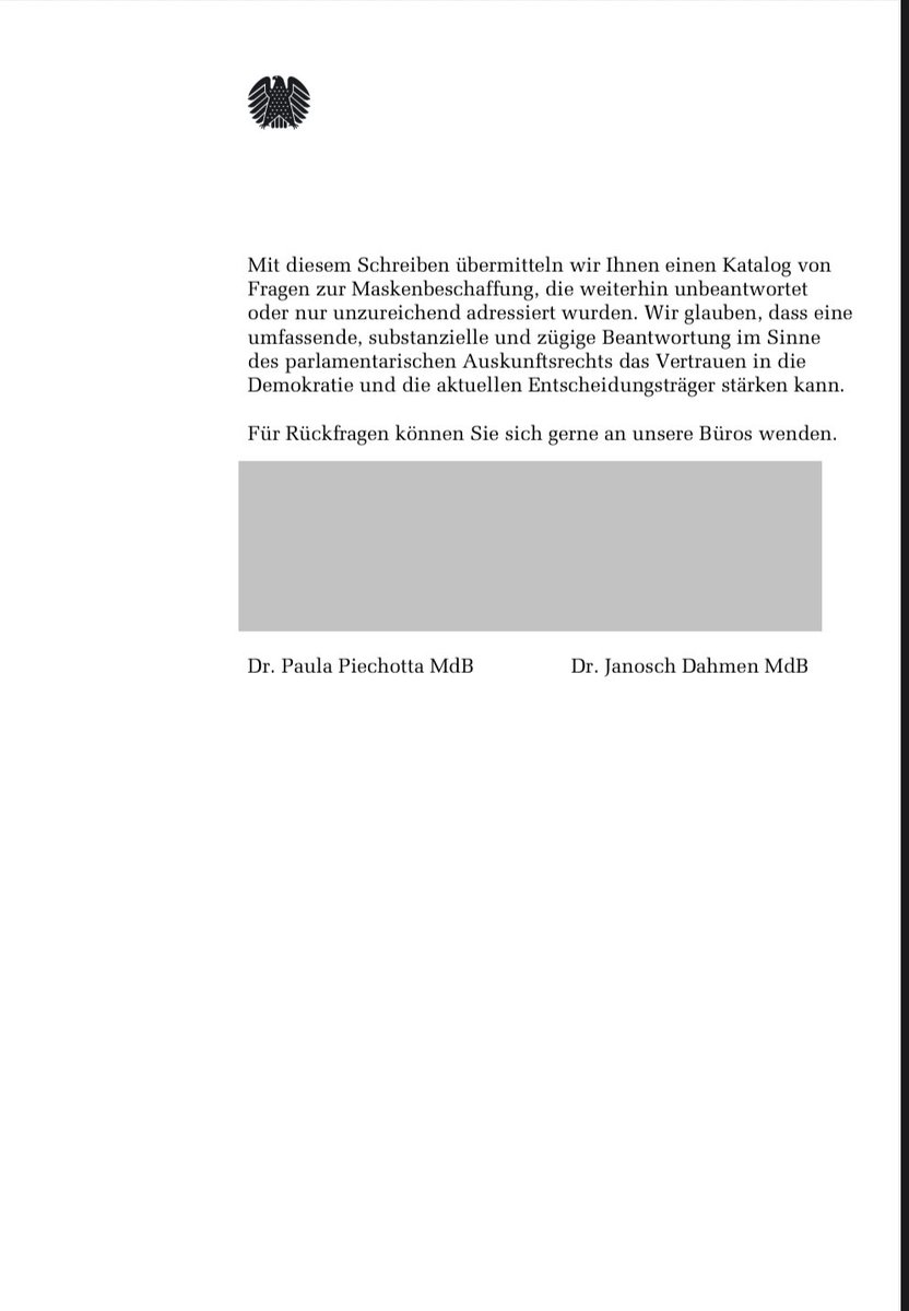 UPDATE: Es reicht!

Der Spahn-Skandal um verschwendete Steuermillarden darf nicht länger von Merz ausgesessen werden.

Wir richten uns mit 90 Fragen nun direkt an den Unionschef. Weil Spahn, Klöckner &amp; Co Aufklärung im Parlament blockieren.

Weil es um Machtmissbrauch geht.