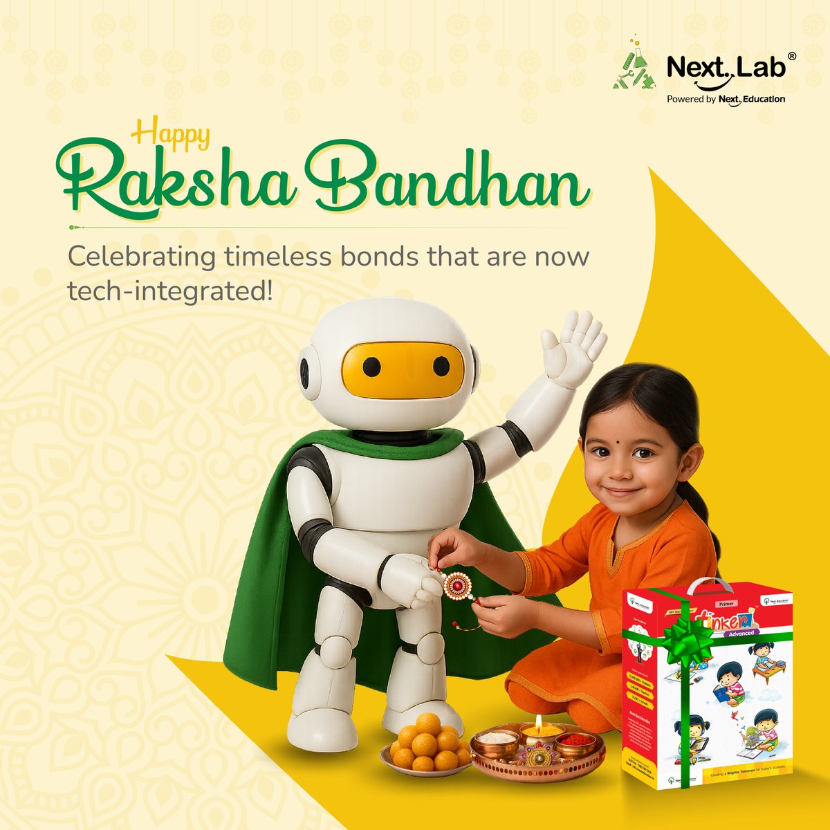 _NextLabs's tweet image. This Raksha Bandhan, we celebrate sibling love with a futuristic twist—heartfelt threads to robotic wrists, the bond stays strong, just more digital!  #RakshaBandhan2025 #TraditionMeetsTech #Nextab #NextEducation