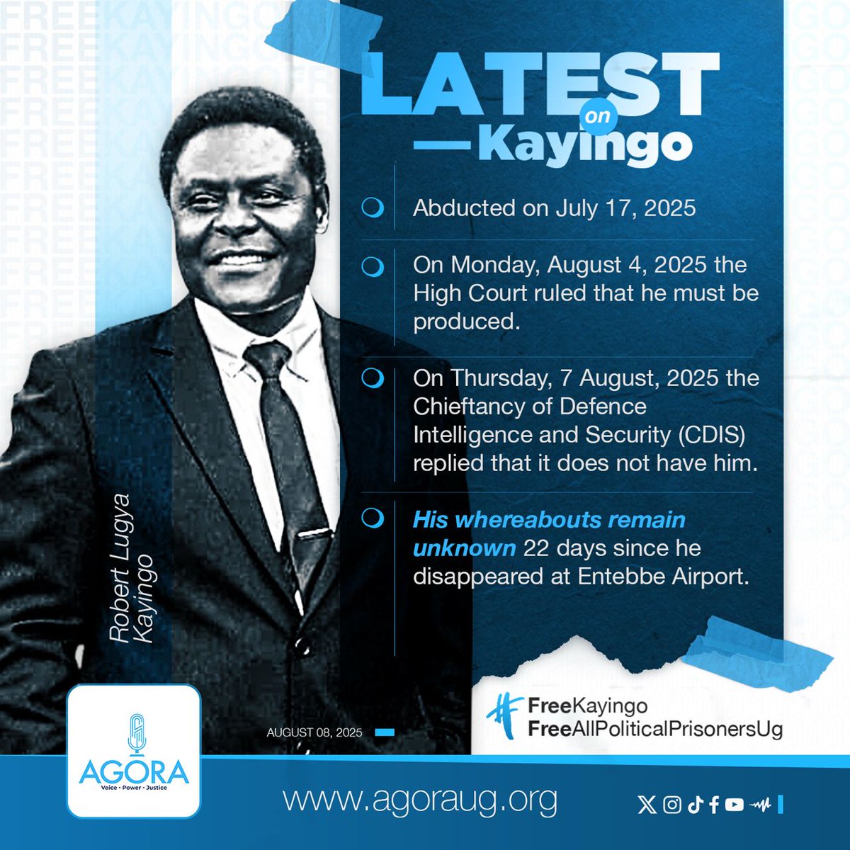 YmKayingo's tweet photo. The Kayingo Family remains hopeful that we will soon see our dad.

I pray that wherever you may be held that you are safe and comforted by the Spirit of the Lord.

We will not lose hope,  nor shall we stop fighting to get you back daddy! 

Aluta Continua #FreeKayingo https://t.co/tuBwF4G8uB