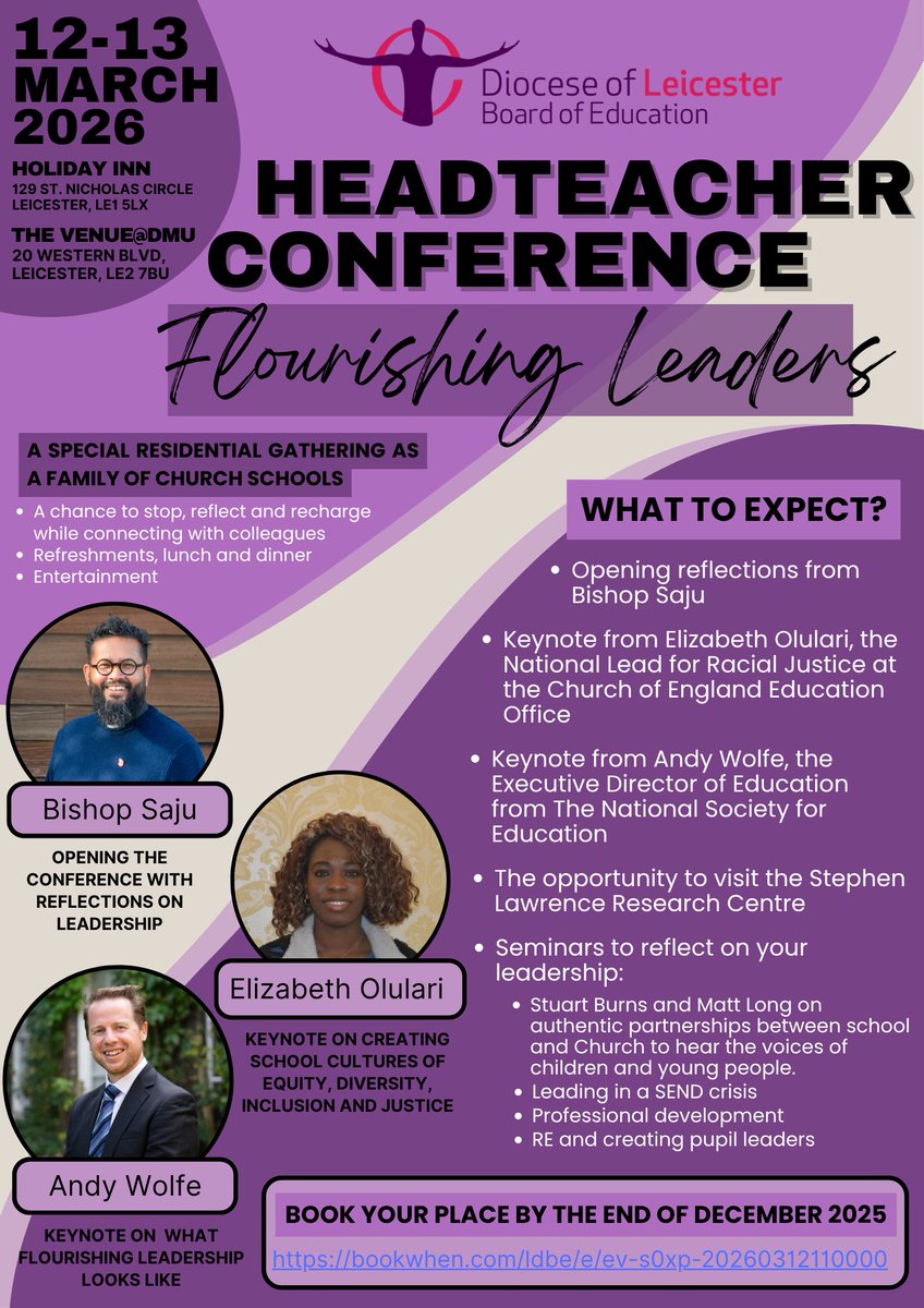 BOOK NOW! 2026 LDBE HEADTEACHER CONFERENCE
With opening reflections from Bishop Saju, two fantastic keynote speakers, a range of seminars, a chance to visit the Stephen Lawrence Centre and so much more. Follow this link to book now: bookwhen.com/ldbe/e/ev-s0xp…