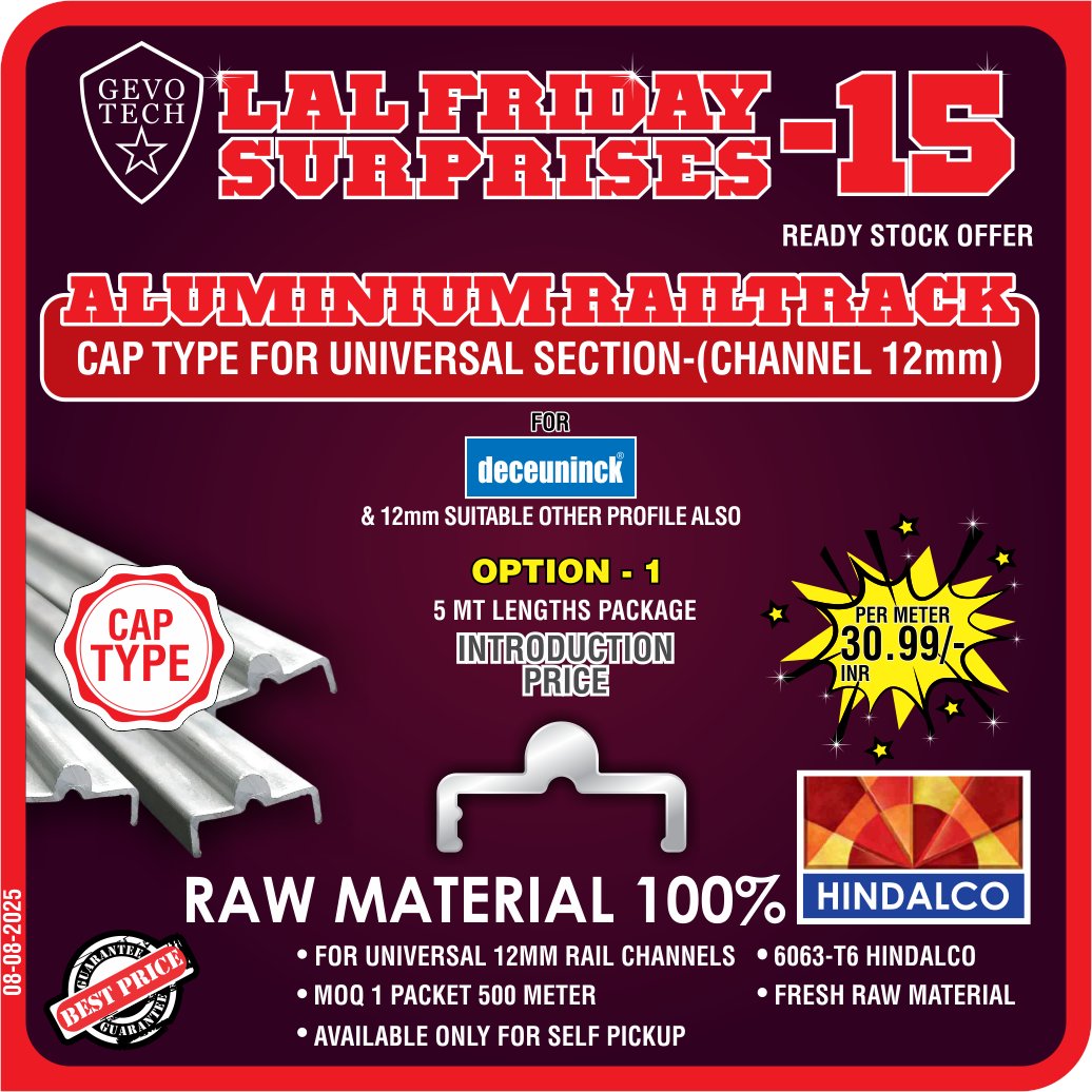 DOCTORWINDOW_IN's tweet image. GEVO TECH ALUMINIUM RAILTRACK CAP TYPE FOR UNIVERSAL SECTION (CHANNEL 12mm)

#railtrack #aluminiumrailtrack #doctorwindow #soulofwindow #hardware  #besthardware #hardwareaccessories #door #window
