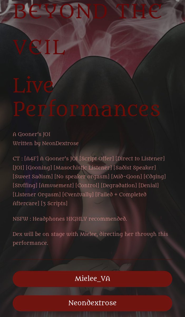 ✨MieleeVA✨ (@mielee_va) on Twitter photo I'll be doing a live recording of some 🌶️ with <a href="/NeonDextrose/">✨ Chaoscore Aesthetic ✨</a> directing me Monday Aug 11 8pm CST if you wanna join click the 🔗 to be taken to the carrd for our socials and the discord server link
btvliveperformances.carrd.co I'll be doing a live recording of some 🌶️ with <a href="/NeonDextrose/">✨ Chaoscore Aesthetic ✨</a> directing me Monday Aug 11 8pm CST if you wanna join click the 🔗 to be taken to the carrd for our socials and the discord server link
btvliveperformances.carrd.co