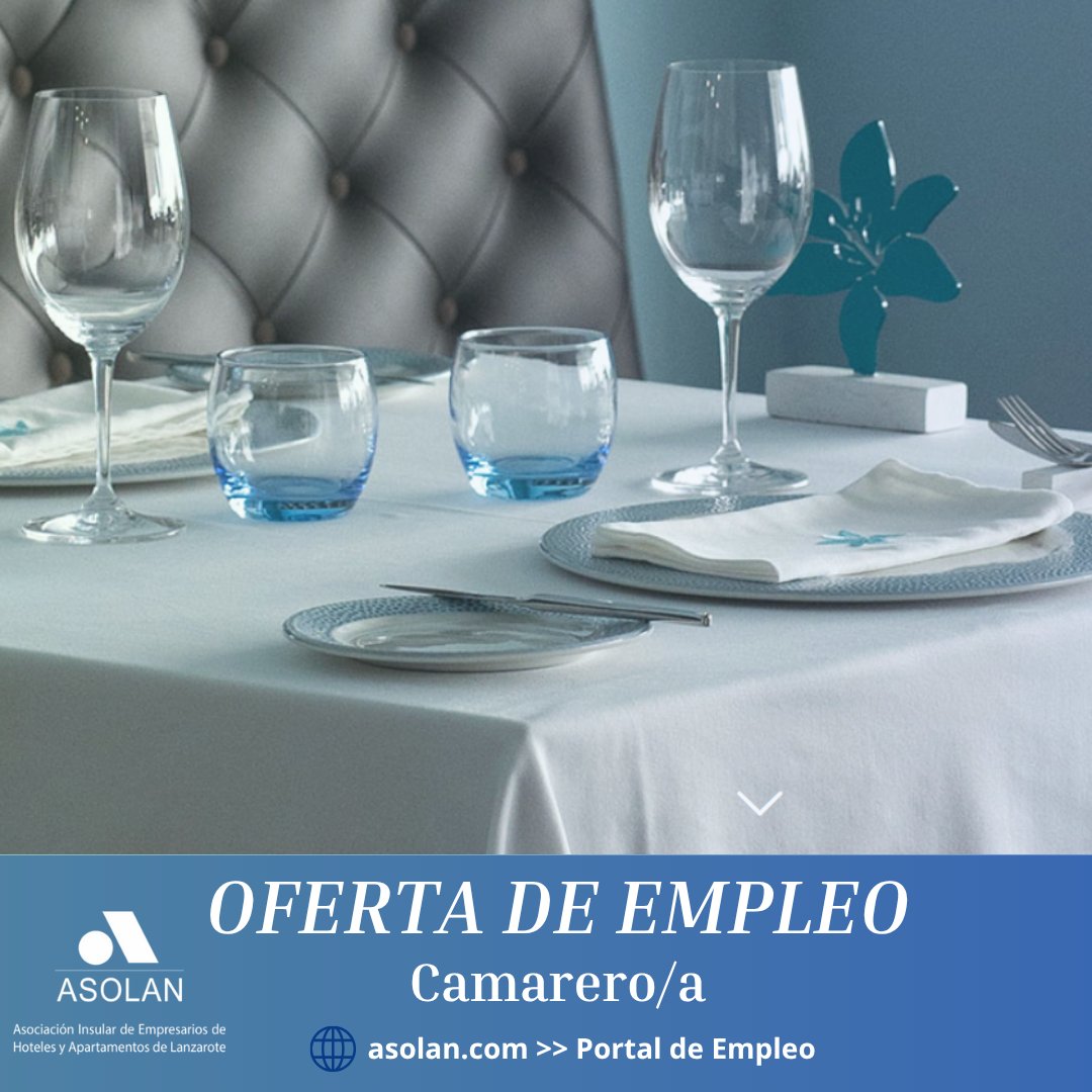 OFERTA DE EMPLEO‼️   

CAMARERO/A 🍷

👉🏻Accede a nuestro portal de empleo ASOLAN asolan.com/servicios/empl…

#ofertasdeempleo #OportunidadLaboral #EmpleoLanzarote #hosteleriayturismo #trabajaenlanzarote