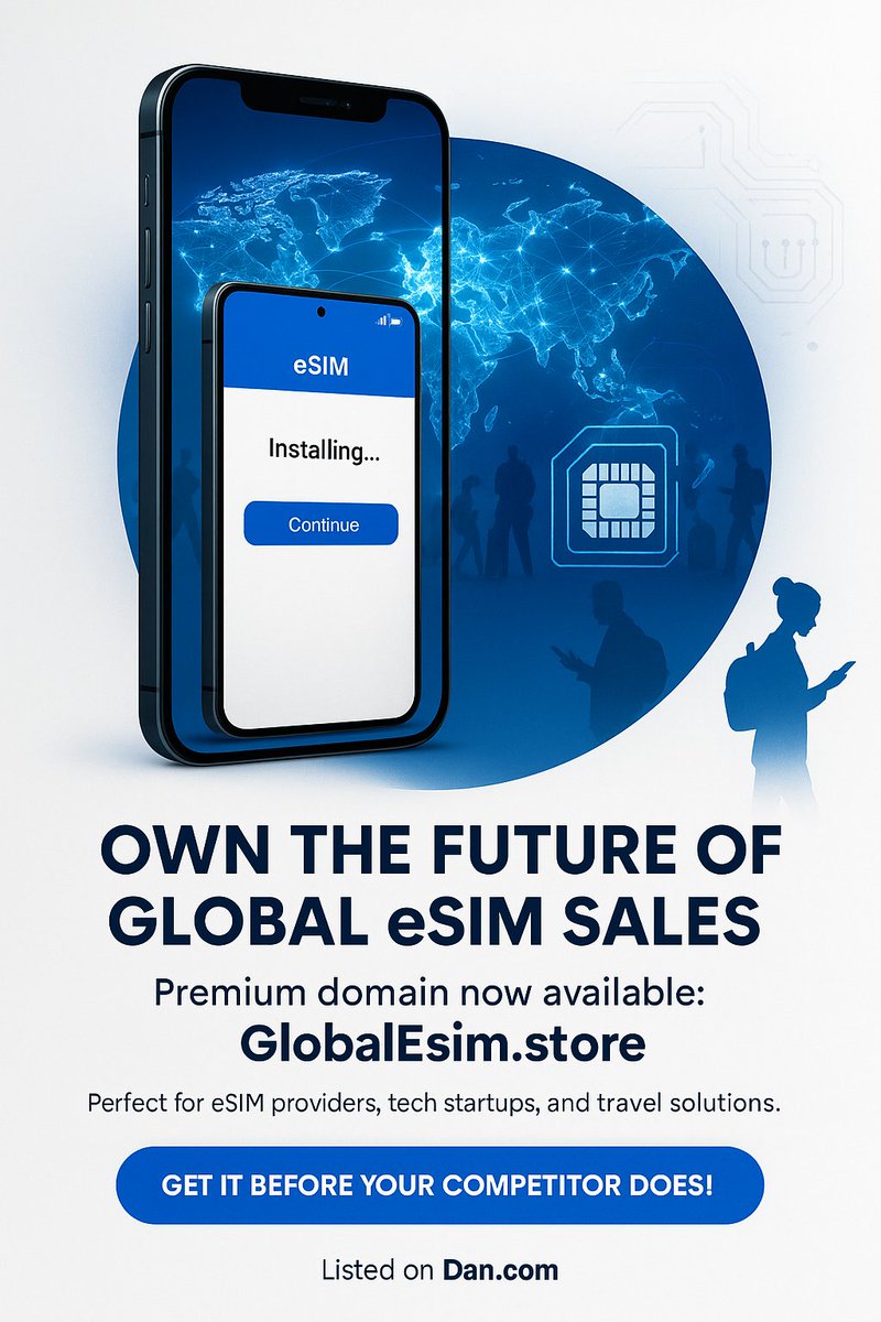 The perfect domain for your next eSIM startup, travel tech, or connectivity brand.
Don't let your competitor grab it first!

💼 #DomainForSale
🌍 #eSIM #StartupDomain
💡 #TechStartup #DigitalNomad
📶 #GlobalConnectivity