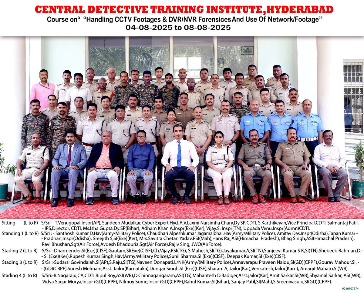 Conducted course on 'Handling CCTV footages &amp; DVR Forensics' from 04.08.2025 to 08.08.2025.  45 Police Officers from various States/ UTs/ CPMFs have participated.
