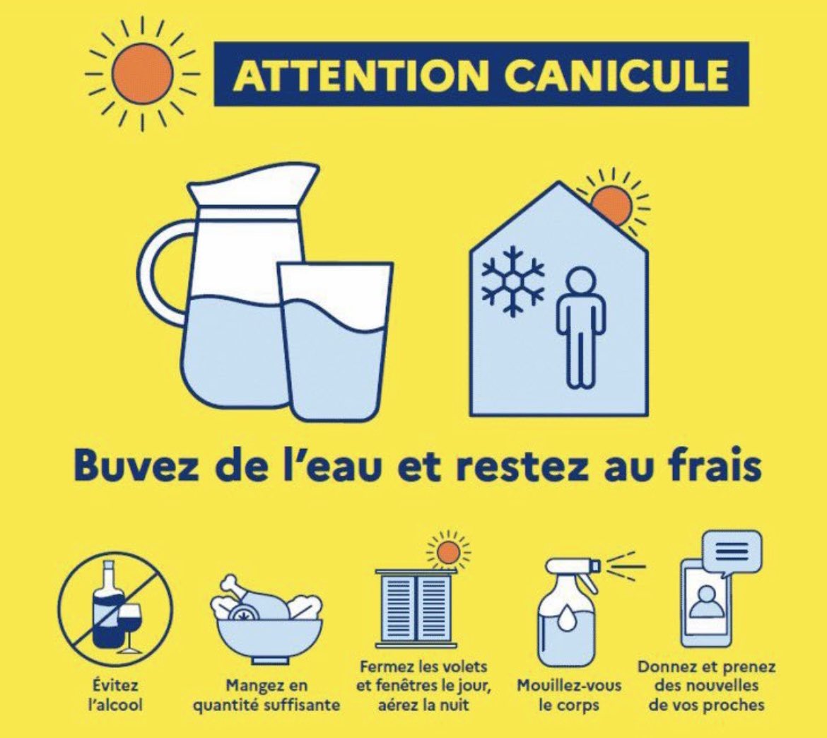 🟠 Vigilance Canicule 
Le departement de l’Aude est placé en #viligilancecanicule🟠 ce samedi 9 août de 0h à minuit ⚠️ 

ℹ️ quelques #BonGestes à suivre 

➡️ Porter une attention #particulière aux personnes fragiles et/ou isolées 
➡️Buvez régulièrement de l'eau, 🚰sans attendre