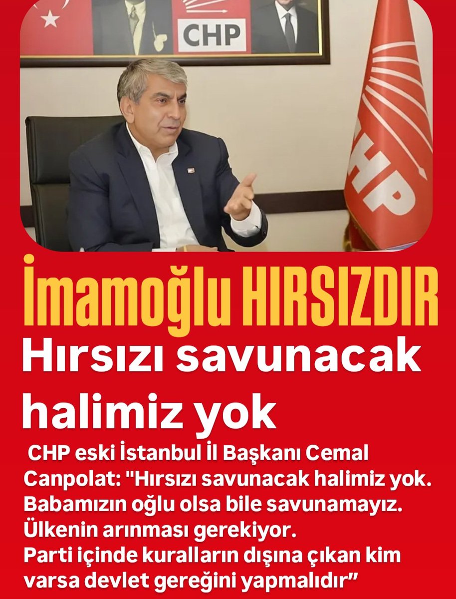 <a href="/nedimsener2010/">Nedim Şener 🇹🇷</a> <a href="/cemal_canpolat/">Cemal Canpolat</a> "Hırsızı savunacak halimiz yok.
Devlet gereğini yapmalıdır."

<a href="/cemal_canpolat/">Cemal Canpolat</a> 
CHP eski İstanbul İl Başkanı