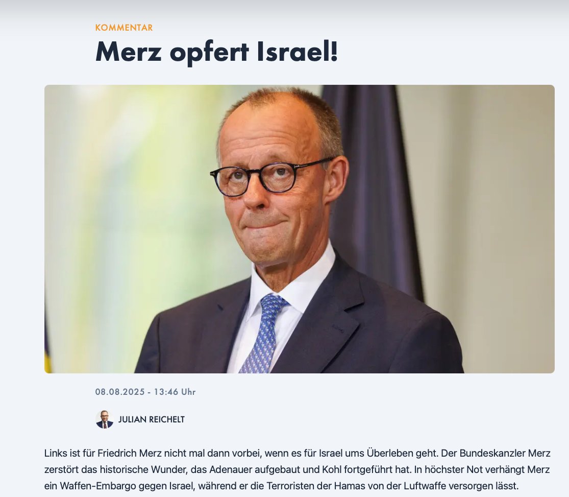 Das gute Verhältnis zu Israel ist eine CDU- Errungenschaft. Merz ehrt diese Tradition, wenn er Waffenlieferungen einschränkt: Tapferkeit vor dem Freund, der auf einem Irrweg ist. 
Jetzt wird "Israel" zum rallying cry der extremen Rechten – um die Union zu zerstören.