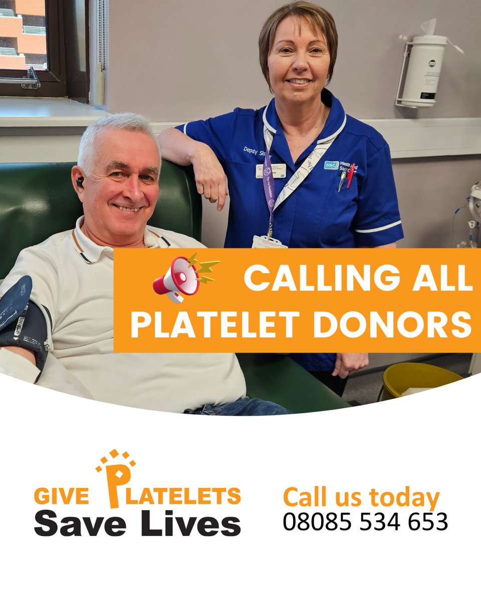 We need our amazing platelet donors to donate THIS WEEK to make sure we have enough of this lifesaving blood component to keep our hospitals stocked 📣

👉 Platelets have a very short shelf life, less than 5 days.
🤩book your place THIS WEEK by ringing 08085 534 653.