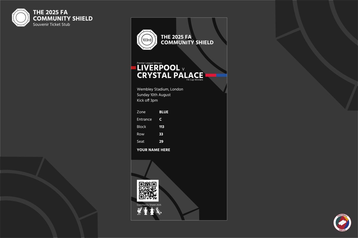 🆓 GIVEAWAY! 

Let’s kick things off with the Community Shield curtain raiser and a giveaway!

#CPFC and #LFC meet at Wembley and we’re giving away 5 free stubs - all you have to do is:

♻️ Repost this
🚶‍♂️ Follow <a href="/FootballStubs_/">Football Stubs 🎟️</a> 
🏷️ Tag a mate you’re going with

Up to kick off