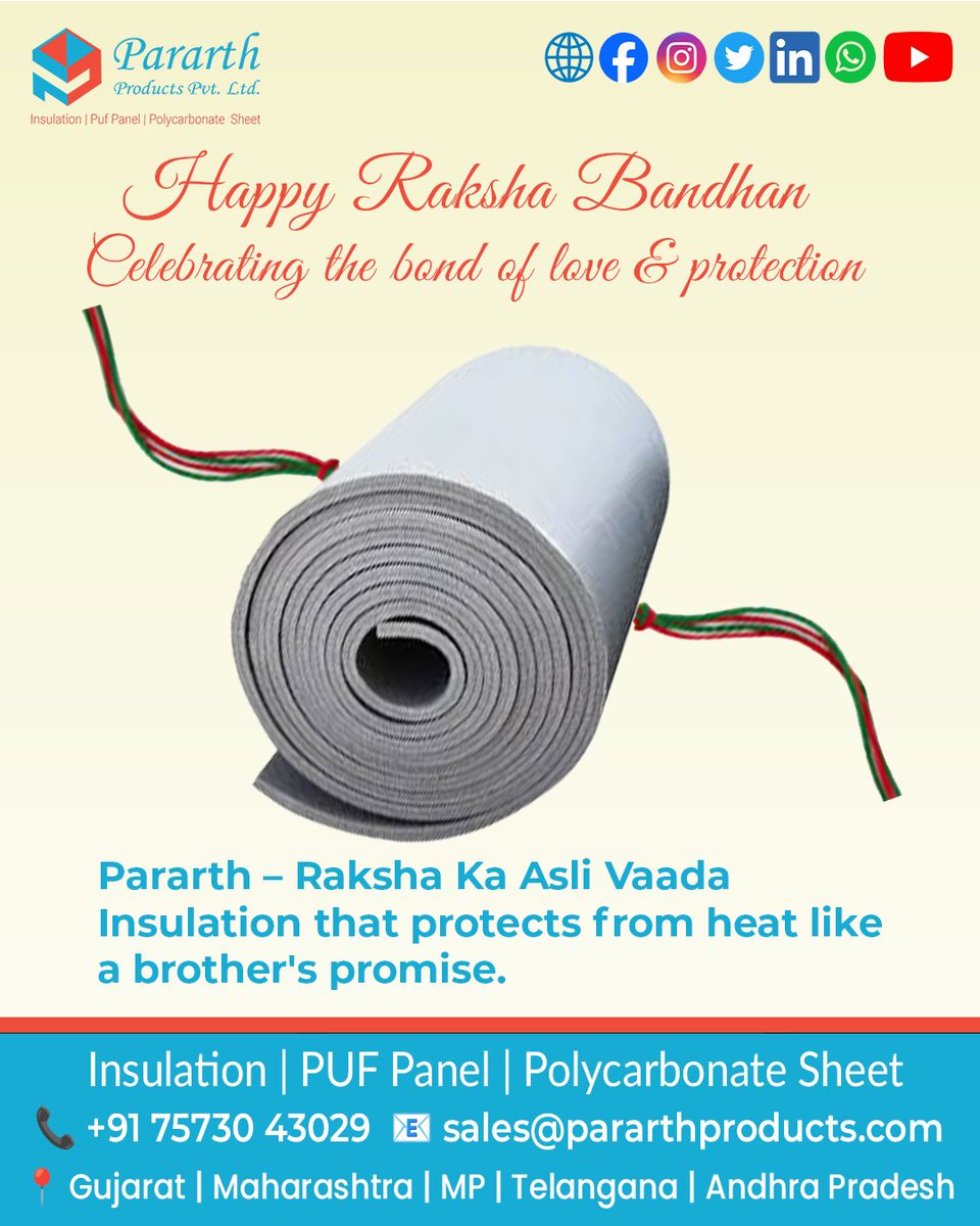 This #RakshaBandhan, let protection speak louder than words. 🛡️💙
Like a sister’s rakhi, our XLPE Insulation safeguards with strength and care.
Happy Raksha Bandhan from Pararth Products Pvt. Ltd.
#XLPE #PararthProducts #InsulationThatCares #SiblingBond #RakshaBandhan2025