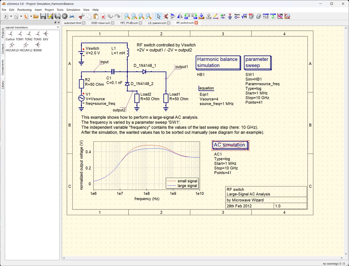 ktm250gs's tweet image. 高周波回路SimのQucsStudioがVer.UpしてuSimmicsと名称変更された。
使った事はなかったが、今回、使ってみた。
かなり高機能な高周波回路Simで、高周波だけでなく、Verilog、VHDLのSim、C++言語のサポートまである。
Sパラやガーバーもサポート。DD6UM OM 一人で作っているのが驚異的！