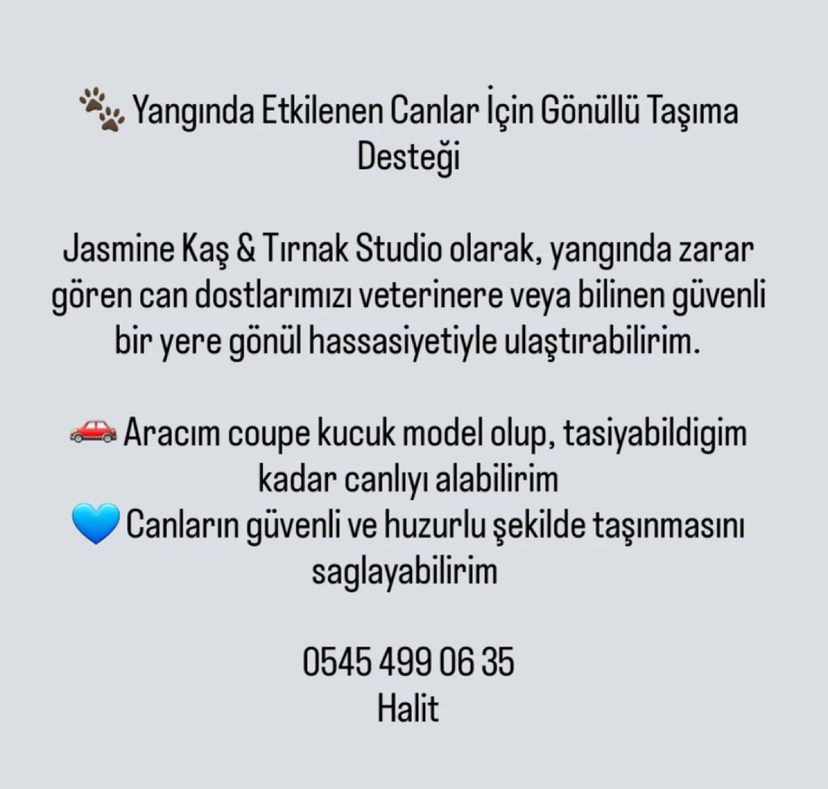 Çanakkale yangınından etkilenen can dostlarımızın veterinerlere veya güvenli yerlere ulaştırılması için gönüllü taşıma desteği sağlanıyor.
Numaradan iletişime gecebilirsiniz
İletişim için: 0545 499 06 35 (Halit)
Gören paylaşsın lütfen 
#Canakkale #canakkaleyanıyor