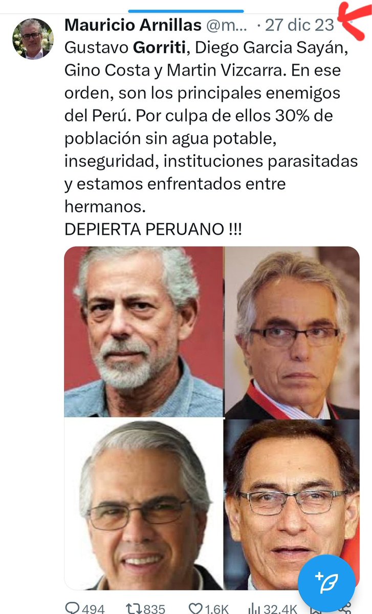 Mauricio Arnillas (@mauargo) on Twitter photo Desde la marcha de los 4 suyos sé quien es Gustavo Gorriti. Un terrorista sin escrúpulos. Su copamiento del estado no solo es escandaloso, sino que, constituye sin lugar a dudas traición a la patria entre otros varios delitos. Debe ser juzgado junto a TODOS sus cómplices. Desde la marcha de los 4 suyos sé quien es Gustavo Gorriti. Un terrorista sin escrúpulos. Su copamiento del estado no solo es escandaloso, sino que, constituye sin lugar a dudas traición a la patria entre otros varios delitos. Debe ser juzgado junto a TODOS sus cómplices.
