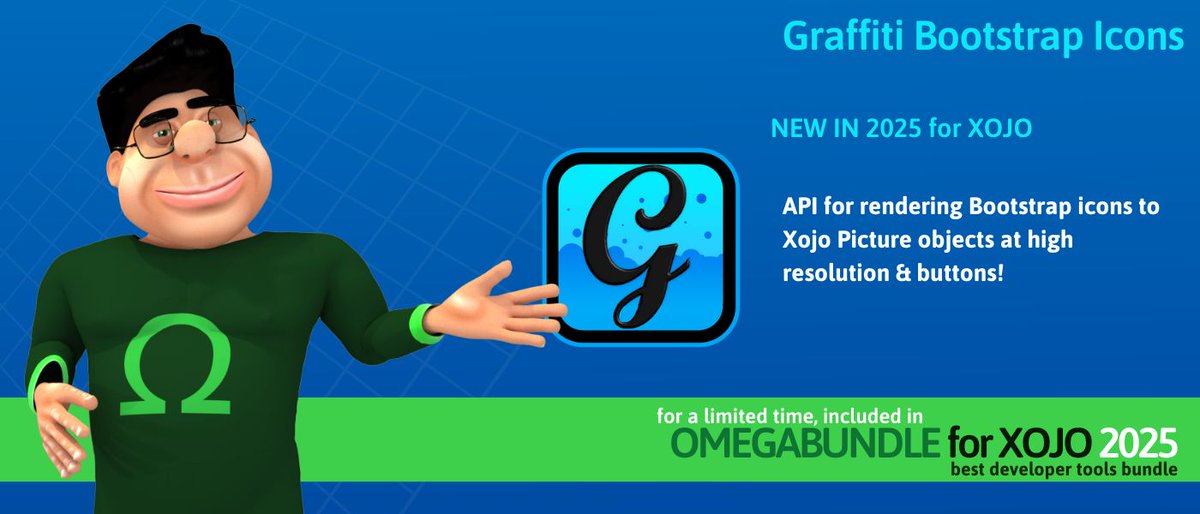 proactiveintl's tweet image. New for the Omegabundle for Xojo 2025 tool bundle, GraffitiSuite GraffitiBootstrapIcons control makes it easy to display #bootstrap icons in #Xojo picture fields and buttons. Just one of the 90 controls in GraffitiSuite Desktop! bit.ly/41mW9CE