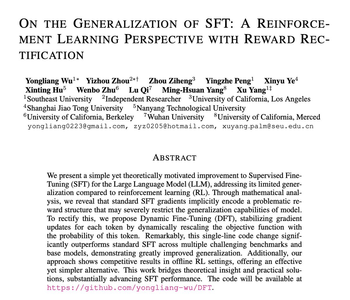 On the Generalization of SFT

A Reinforcement Learning Perspective with Reward Rectification