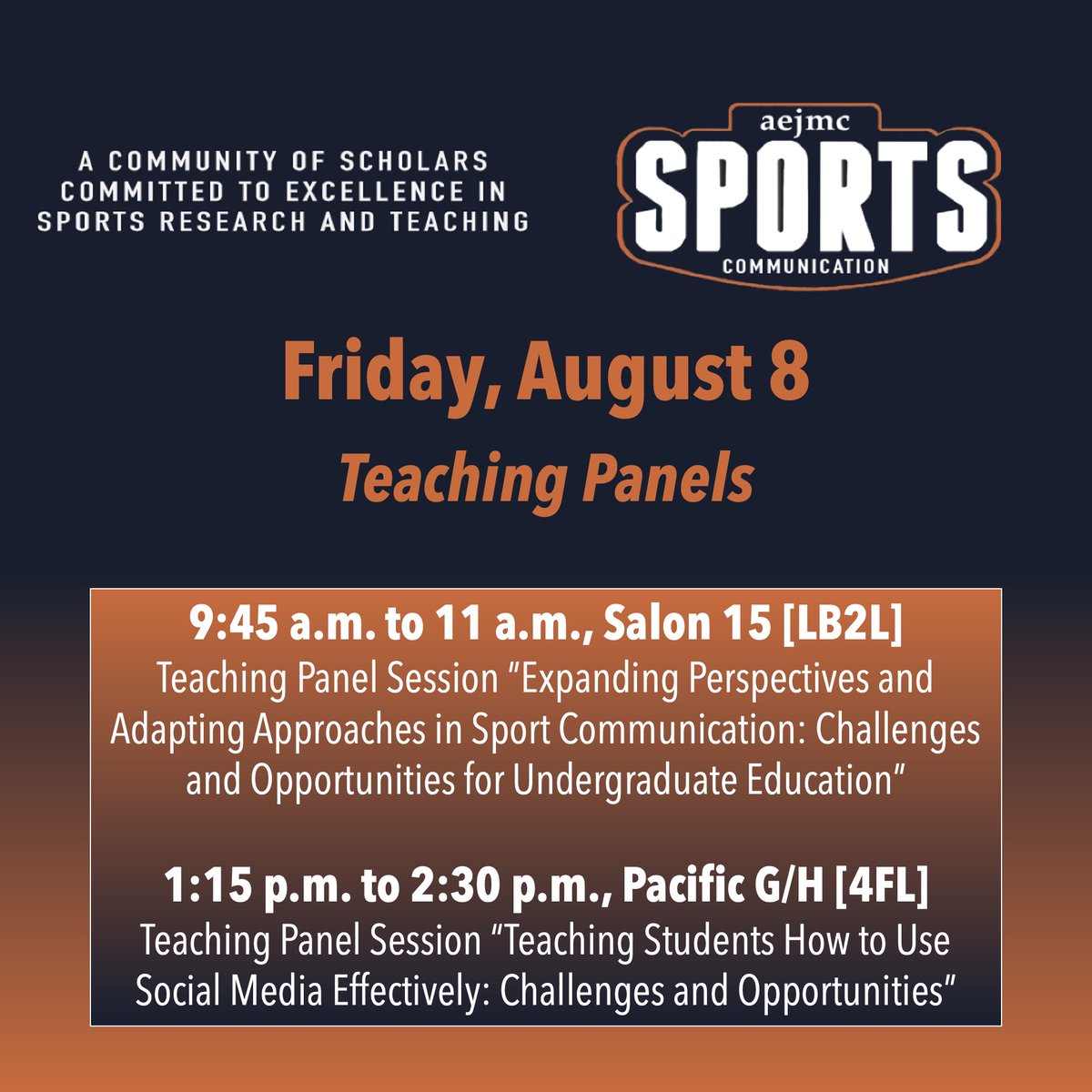 Hey #aejmc25 attendees, wake up and do it all again! Today, the SCIG has several sessions including two teaching panels. See you soon!