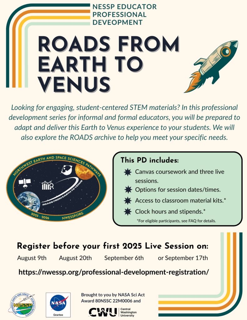 Check out this Educator Professional Development: ROADS From Earth to Venus tomorrow, 8/9! The NESSP ROADS PD is designed for both formal and informal educators who want to explore hands-on, standards-aligned, NASA-inspired lessons and activities. buff.ly/3khuqyq