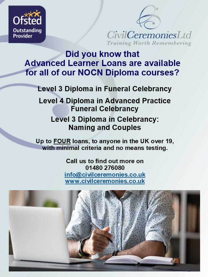 Did you know...!
#AdvancedLearnerLoans #GovernmentFunding #CelebrantTraining #Training #Ceremony #FuneralCelebrant #Celebrant #CivilCeremonies

civilceremonies.co.uk/training-with-…