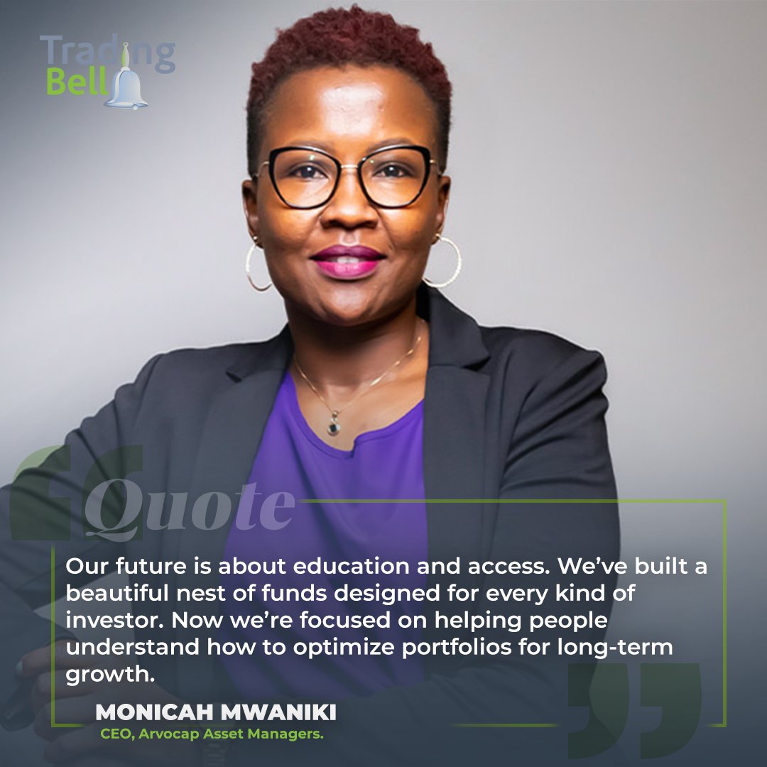 The Trading Bell (@thetradingbell) on Twitter photo "Our future is about education and access. Weโve built a nest of funds for every investor and now focus on helping people optimize portfolios for long-term growth." - <a href="/ArvoCap/">ArvoCap Assset Managers</a> CEO Monicah Mwaniki
#InvestorEducation #FinancialAccess #PortfolioGrowth #LongTermInvesting "Our future is about education and access. Weโve built a nest of funds for every investor and now focus on helping people optimize portfolios for long-term growth." - <a href="/ArvoCap/">ArvoCap Assset Managers</a> CEO Monicah Mwaniki
#InvestorEducation #FinancialAccess #PortfolioGrowth #LongTermInvesting