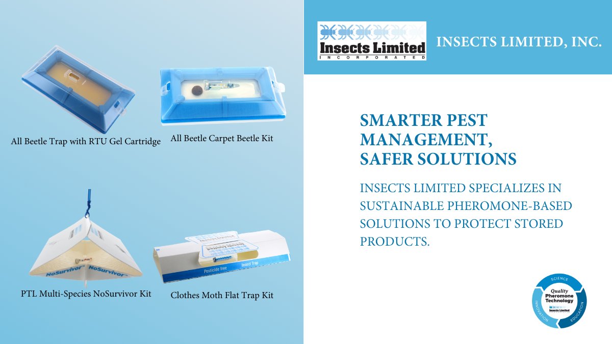 Forshaw_Inc's tweet image. Eco-friendly pest management is here! Insects Limited specializes in sustainable pheromone-based solutions to protect stored products. Learn more about how we are redefining pest management at insectslimited.com 

#FORSHAW #InsectsLimited #PestControl #PMP
