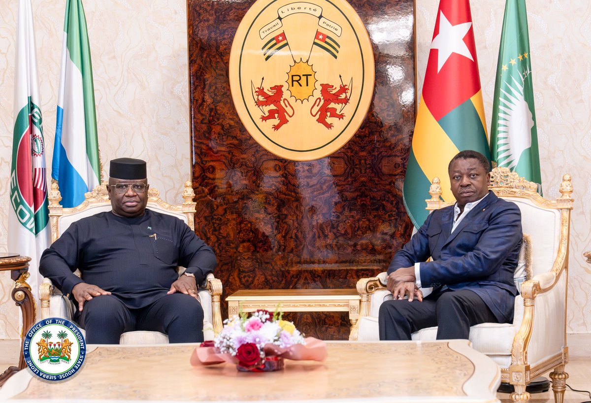 Presidency | Sierra Leone 🇸🇱 (@presidency_sl) on Twitter photo His Excellency <a href="/julius_maadabio/">Julius Maada Bio</a> is in Togo, meeting with his friend, His Excellency Faure Essozimna GNASSINGBÉ, <a href="/FEGnassingbe/">Faure Essozimna GNASSINGBÉ</a>. They are committed to strengthening regional cooperation for heightened security and economic prosperity in our regional bloc.
As Chairperson of the His Excellency <a href="/julius_maadabio/">Julius Maada Bio</a> is in Togo, meeting with his friend, His Excellency Faure Essozimna GNASSINGBÉ, <a href="/FEGnassingbe/">Faure Essozimna GNASSINGBÉ</a>. They are committed to strengthening regional cooperation for heightened security and economic prosperity in our regional bloc.
As Chairperson of the