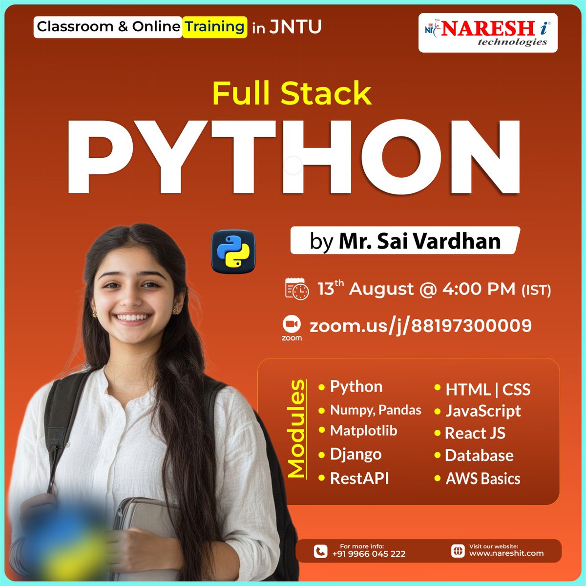 nareshitech's tweet image. 🔥 Ready to Become a Full Stack Python Developer?
💻 Join our Classroom &amp;amp; Online Training at JNTU Branch
Register Now: t.ly/FSPY-13AU
🚀 Trainer : Mr. Sai Vardhan
📆 Date: 13th August 2025🕓 Time: 4:00 PM (IST)
#FullStackPython #NareshIT #PythonTraining #Django #ReactJS
