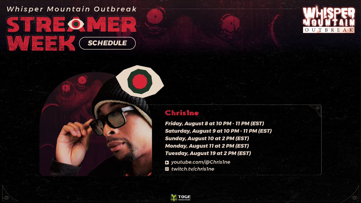 Agent C1 🔜 Partnered (@therealchris1ne) on Twitter photo It is about to go down later tonight! Big shoutouts to <a href="/togeproductions/">Toge Productions 🌱</a> and <a href="/WMOgame/">Whisper Mountain Outbreak 🔜 EA 11-AUG</a> for the opportunity to showcase this game for you all! I'll be joined by <a href="/Pro_Kesadia/">Pro_Kesadia 🔜 PAX West</a> <a href="/Kaoiji/">Kaoiji</a> and <a href="/JrocTheGod/">J-Roc</a> so be sure to check them all out! It is about to go down later tonight! Big shoutouts to <a href="/togeproductions/">Toge Productions 🌱</a> and <a href="/WMOgame/">Whisper Mountain Outbreak 🔜 EA 11-AUG</a> for the opportunity to showcase this game for you all! I'll be joined by <a href="/Pro_Kesadia/">Pro_Kesadia 🔜 PAX West</a> <a href="/Kaoiji/">Kaoiji</a> and <a href="/JrocTheGod/">J-Roc</a> so be sure to check them all out!
