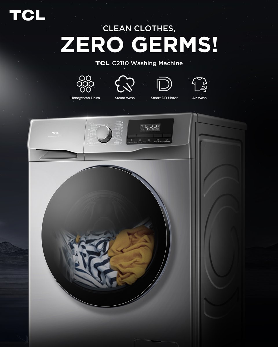 TCLPak's tweet image. Your clothes deserve more than just clean — they deserve care.
TCL's Hygiene Care tech removes bacteria, dust mites &amp;amp; odors with 95°C sterilization and air-powered freshness.
Smart. Safe. Skin-friendly.

Learn more: bit.ly/46INkqk 

#WashingMachine #TCLWM #chooseTCL