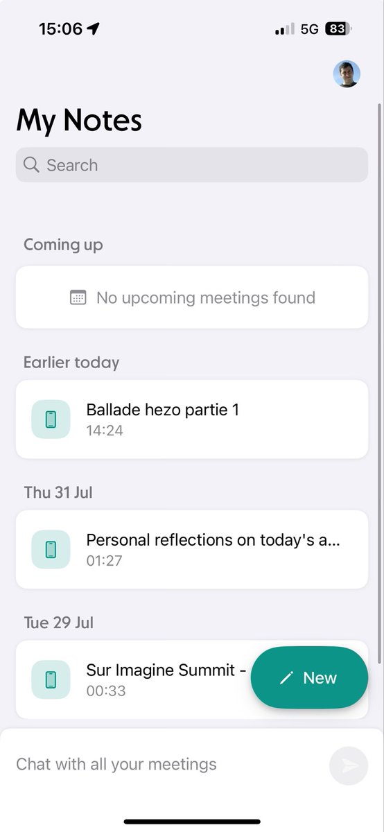 Testing <a href="/meetgranola/">Granola</a> for loggîng my thoughts during nature Walks. Love the minimalist UX and how well it structures the notes. In comparison ChatGPT lacks essentials like pause/resume and chat with your notes.