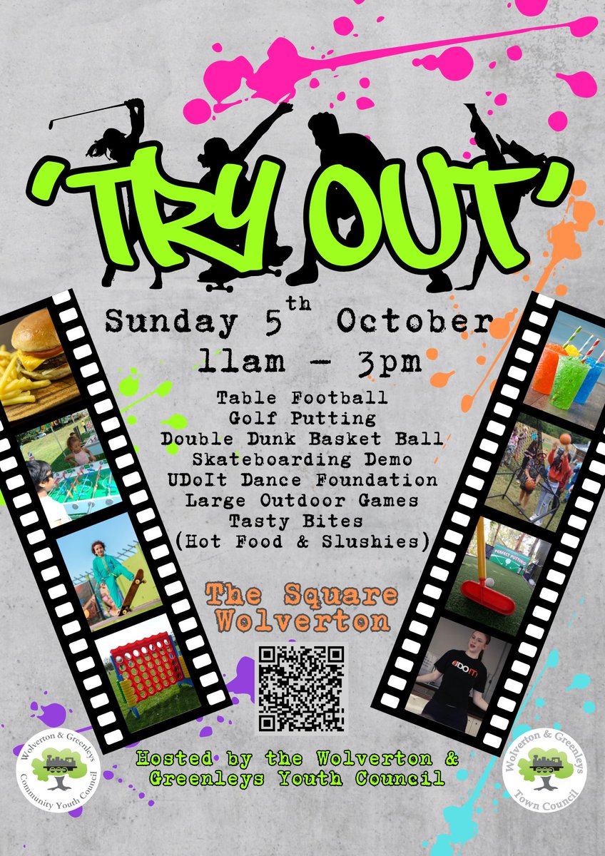Join the Wolverton and Greenleys Community Youth Council for their next event 'Try Out' on Sunday 5th October between 11am and 3pm at The Square in Wolverton.

'Try Out' is a FREE event with pop up activities to see and have a go at.
Facebook Event - fb.me/e/6mRFM2Gv7