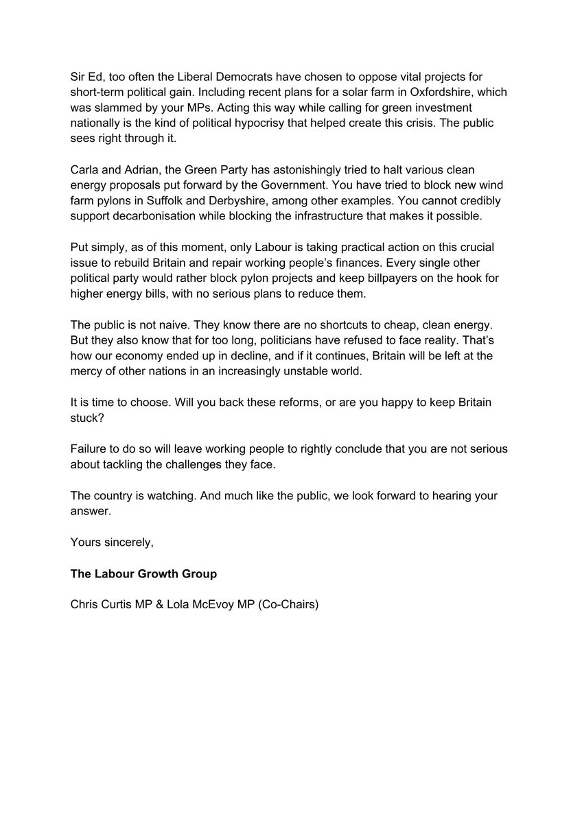 Labour Growth Group (@labourgrowth) on Twitter photo Hey <a href="/KemiBadenoch/">Kemi Badenoch</a>, <a href="/Nigel_Farage/">Nigel Farage MP</a>, <a href="/EdwardJDavey/">Ed Davey</a>, <a href="/carla_denyer/">Carla Denyer</a> & <a href="/AdrianRamsay/">Adrian Ramsay MP</a> – wake up.
<a href="/Keir_Starmer/">Keir Starmer</a> is leading with a plan to build the pylons we need to stop spiralling bills and secure Britain's energy supply.
Are you going to follow, or get out of the way? Hey <a href="/KemiBadenoch/">Kemi Badenoch</a>, <a href="/Nigel_Farage/">Nigel Farage MP</a>, <a href="/EdwardJDavey/">Ed Davey</a>, <a href="/carla_denyer/">Carla Denyer</a> & <a href="/AdrianRamsay/">Adrian Ramsay MP</a> – wake up.
<a href="/Keir_Starmer/">Keir Starmer</a> is leading with a plan to build the pylons we need to stop spiralling bills and secure Britain's energy supply.
Are you going to follow, or get out of the way?