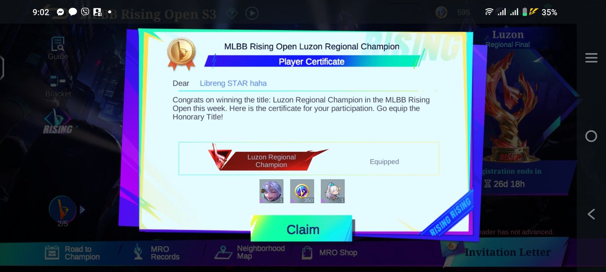 Done regional champion.. 
Ganda.. Ganito mag organize ng competition sa mga player at mag bigayrewards