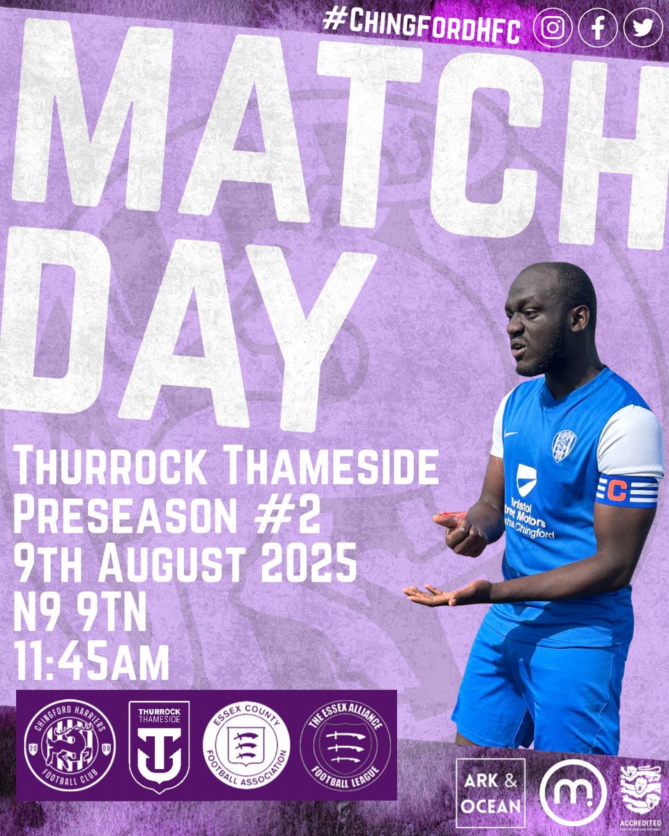 Chingford Harriers FC (@chingharriers) on Twitter photo Another early kick-off this weekend, facing up against a new team in the division! 
Let’s see what reaction the lads can bring from last week’s poor performance, and what Thurrock Thameside are going to bring to the @essexallianceleague this season! Another early kick-off this weekend, facing up against a new team in the division! 
Let’s see what reaction the lads can bring from last week’s poor performance, and what Thurrock Thameside are going to bring to the @essexallianceleague this season!