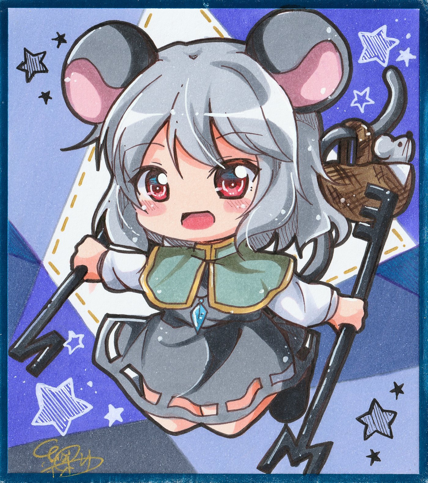 直筆色紙　東方　ナズーリン　HAPPYCLOVER Yahoo!オークション -「東方 ナズーリン」(手描きイラスト) の