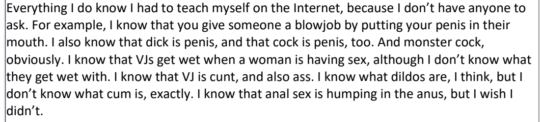 PavementEducat1's tweet photo. "Extremely Loud and Incredibly Close" is available throughout @ncpublicschools
In this short excerpt from this age-inappropriate book, it is coaching children on how to find s*x tips on the internet. #Insanity
#ncpol #nced #ncga #WCPSS @BraveBooksUS @Return_America @TPUSA @CumberlandCoSch #CCSExcellence, not so much @JCPS_NC #JCPSForward Not so #GreatThingsAreHappeningInJCPS