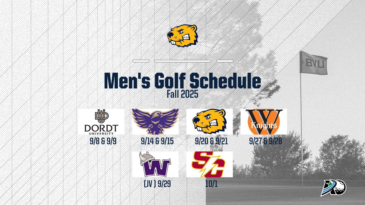 T-Minus 1 month until our Men’s program is in tournament play! ⛳️ Here’s a look at our men’s team fall schedule for 2025. 

1. Siouxland Invite 
2. Loras Invite 
3. BVU Home Invite 
4. Wartburg Invite 
5. Waldorf Invite (B Team) 
6. Simpson Invite 

Go Beavers! 🦫⛳️