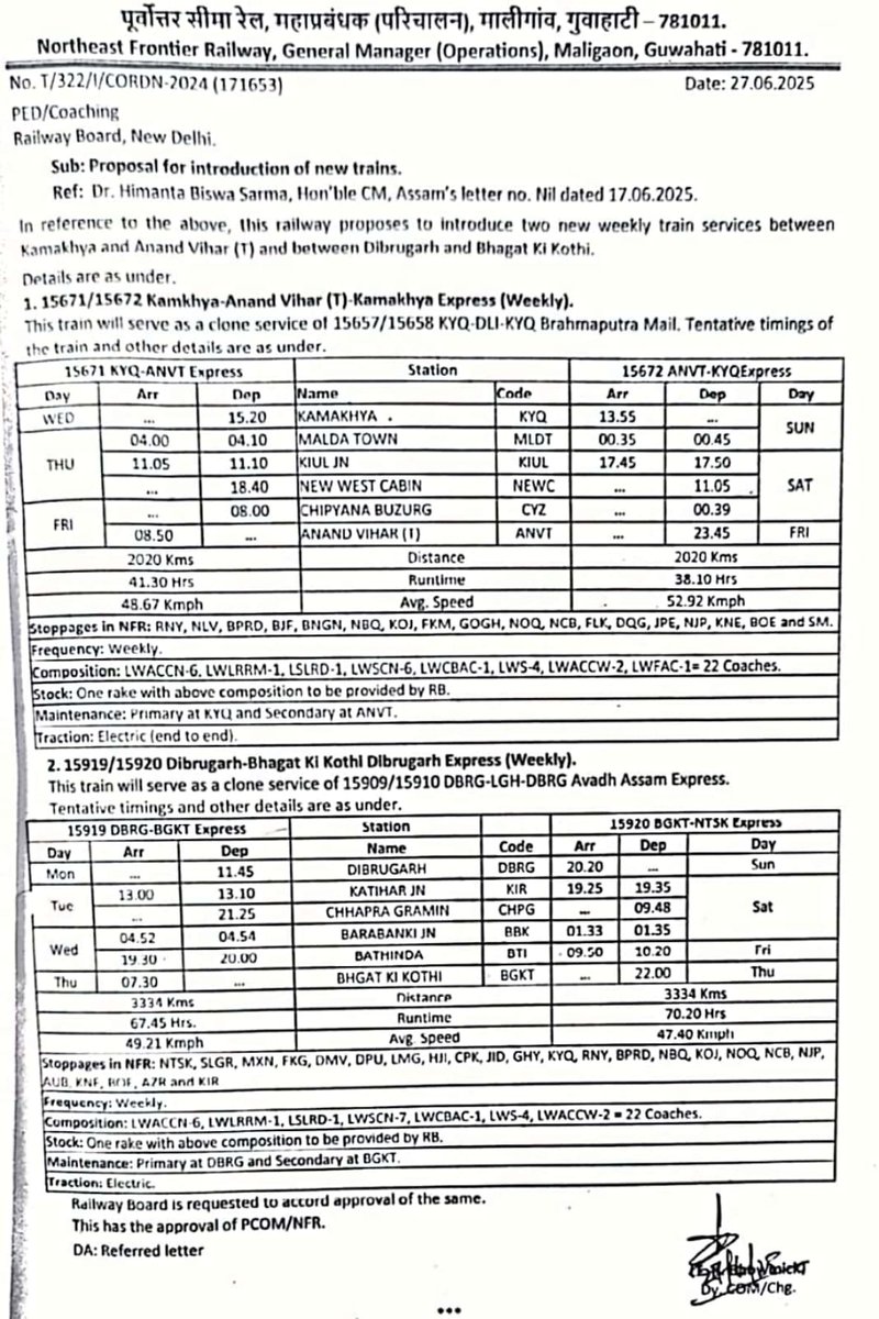 Bijender Kumar (@bijende38439307) on Twitter photo "NFR ने दो नई साप्ताहिक ट्रेनों का प्रस्ताव भेजा है। अनुरोध है कि इन दोनों ट्रेनों को गलगलिया या कटिहार से होकर फारबिसगंज–झंझारपुर–दरभंगा रूट पर चलाया जाए। यह लाइन पूरी तरह खाली है और इस क्षेत्र के यात्रियों को सीधी ट्रेन सेवा का लाभ मिलेगा। कृपया जनहित में विचार करें।"
<a href="/spjdivn/">DRM SAMASTIPUR</a> "NFR ने दो नई साप्ताहिक ट्रेनों का प्रस्ताव भेजा है। अनुरोध है कि इन दोनों ट्रेनों को गलगलिया या कटिहार से होकर फारबिसगंज–झंझारपुर–दरभंगा रूट पर चलाया जाए। यह लाइन पूरी तरह खाली है और इस क्षेत्र के यात्रियों को सीधी ट्रेन सेवा का लाभ मिलेगा। कृपया जनहित में विचार करें।"
<a href="/spjdivn/">DRM SAMASTIPUR</a>