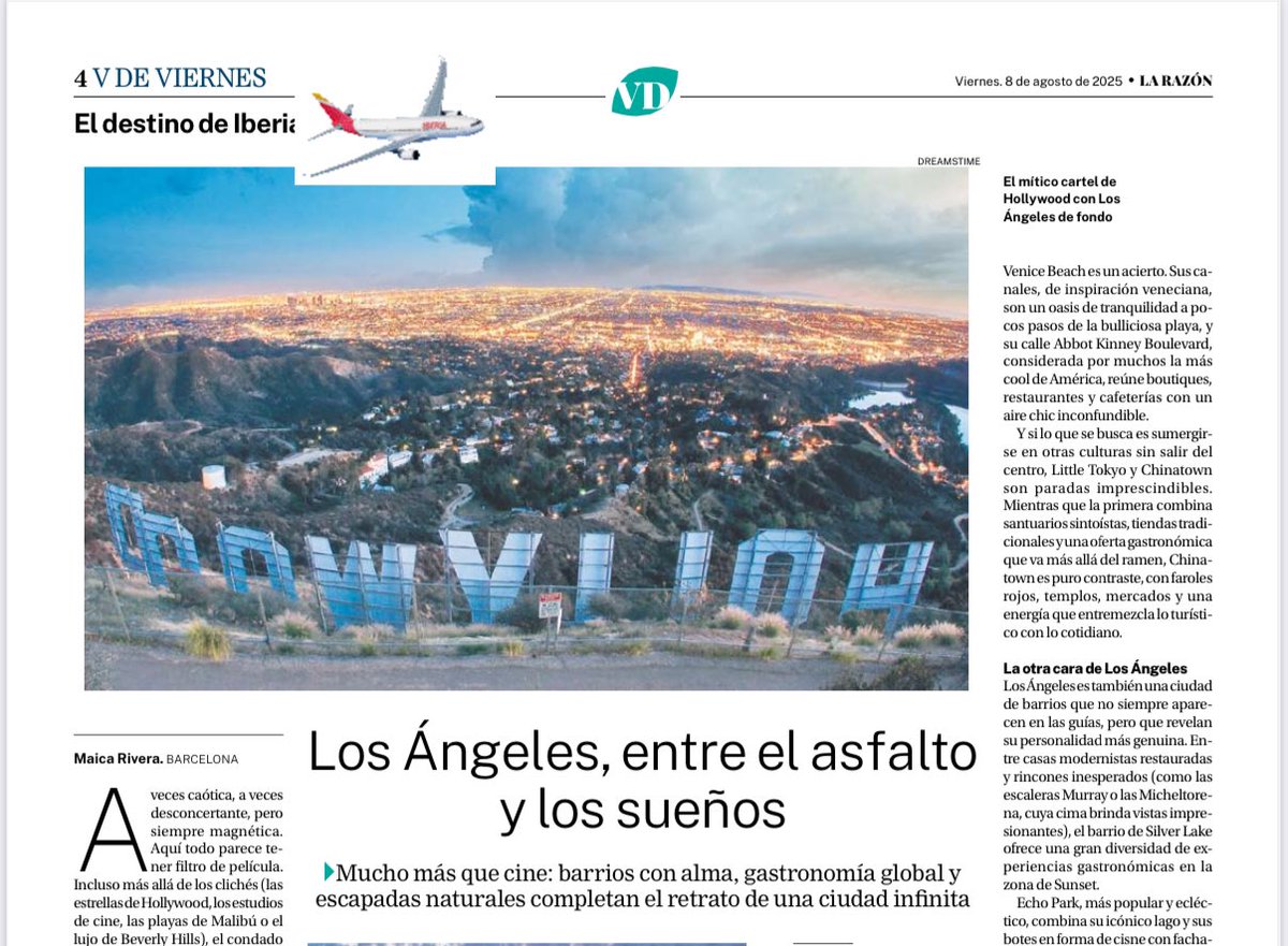 A veces caótica, a veces desconcertante, pero siempre magnética: ¡#LosÁngeles!
¡Mi artículo ✍️ de hoy en <a href="/larazon_es/">La Razón</a> !
*En edición impresa, y en digital 👉 larazon.es/viajes/angeles… 
#viajes #EstadosUnidos ✈️