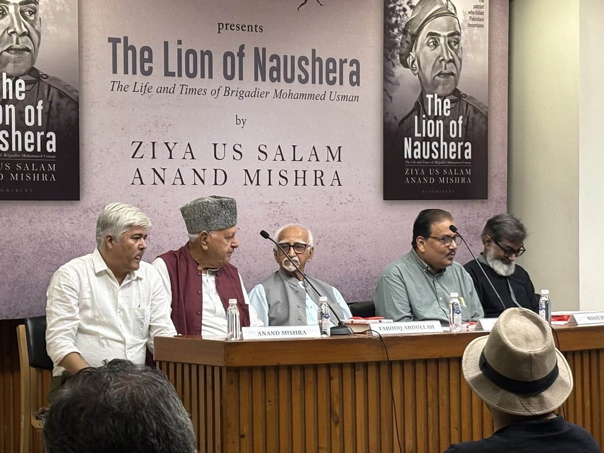 Nistula Hebbar (@nistula) on Twitter photo At the launch of <a href="/anand_journo/">Anand Mishra</a> and Zia Us Salam’s new book on “The Lion of Naushera; The Life & Times of Brigadier Mohammad Usman”. On the panel former VP Hamid Ansari, former J&K CM <a href="/FarooqAbdullah_/">Dr Farooq Abdullah</a> , RS MP <a href="/manojkjhadu/">Manoj Kumar Jha</a> ! At the launch of <a href="/anand_journo/">Anand Mishra</a> and Zia Us Salam’s new book on “The Lion of Naushera; The Life & Times of Brigadier Mohammad Usman”. On the panel former VP Hamid Ansari, former J&K CM <a href="/FarooqAbdullah_/">Dr Farooq Abdullah</a> , RS MP <a href="/manojkjhadu/">Manoj Kumar Jha</a> !