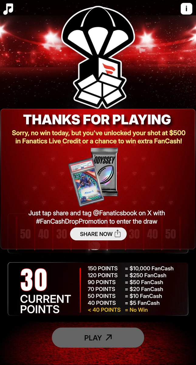 Nothing today. 

Play the #FanCashDropPromotion today
fanatics.onelink.me/5kut/p6fykbjo