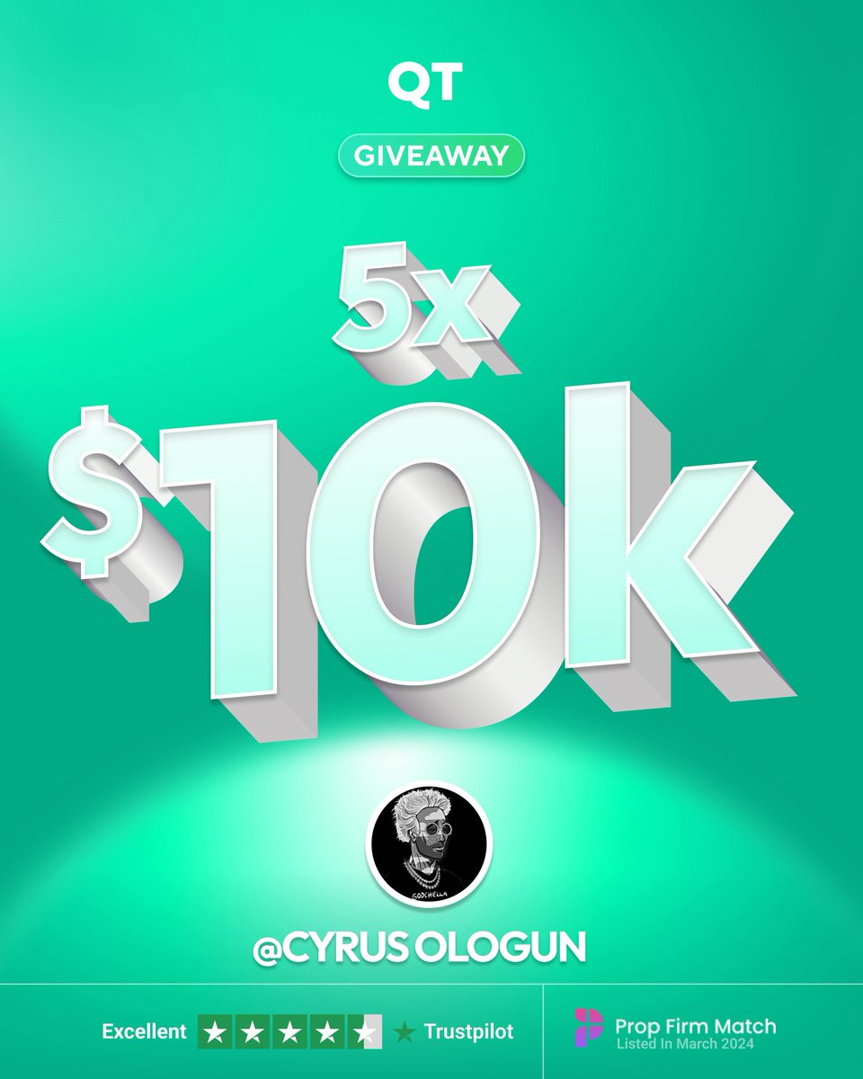 Čyrus The Creator 💜♟,♟📊💎🚀 (@cyrusologun) on Twitter photo To announce my exclusive partnership with @QTFunded, I’ll be giving away 5 x $10K Funded Challenges
How to Enter:
✅ Follow @QTFunded, @QTFutures, <a href="/QTFundedPartner/">QT | FUNDED - Partners</a>, <a href="/AlexQuantTekel/">Alex</a>, <a href="/JamesQuantTekel/">James</a> & <a href="/CyrusOlogun/">Čyrus The Creator 💜♟,♟📊💎🚀</a>
✅ Like + Repost engage previous contents.
✅ Tag 3 traders To announce my exclusive partnership with @QTFunded, I’ll be giving away 5 x $10K Funded Challenges
How to Enter:
✅ Follow @QTFunded, @QTFutures, <a href="/QTFundedPartner/">QT | FUNDED - Partners</a>, <a href="/AlexQuantTekel/">Alex</a>, <a href="/JamesQuantTekel/">James</a> & <a href="/CyrusOlogun/">Čyrus The Creator 💜♟,♟📊💎🚀</a>
✅ Like + Repost engage previous contents.
✅ Tag 3 traders