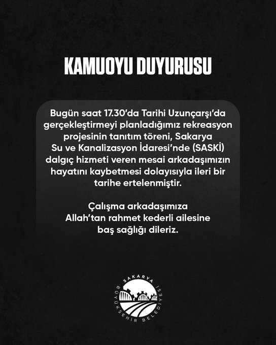 Sakarya’da Çalışanımızı Kaybettik